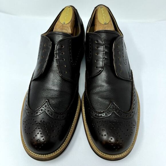 TOD’S Men’s US 8.5 EU 41.5 Brown Leather Brogue Wingtip Derby Shoes Made Italy - Picture 6 of 12